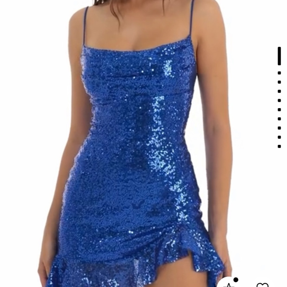Lucy In The Sky Blue Sequin Cowl Beck Dress